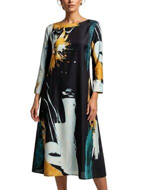 GIORGIA & JOHNS Abstract Face Print Dress - Italian Art Midi XL